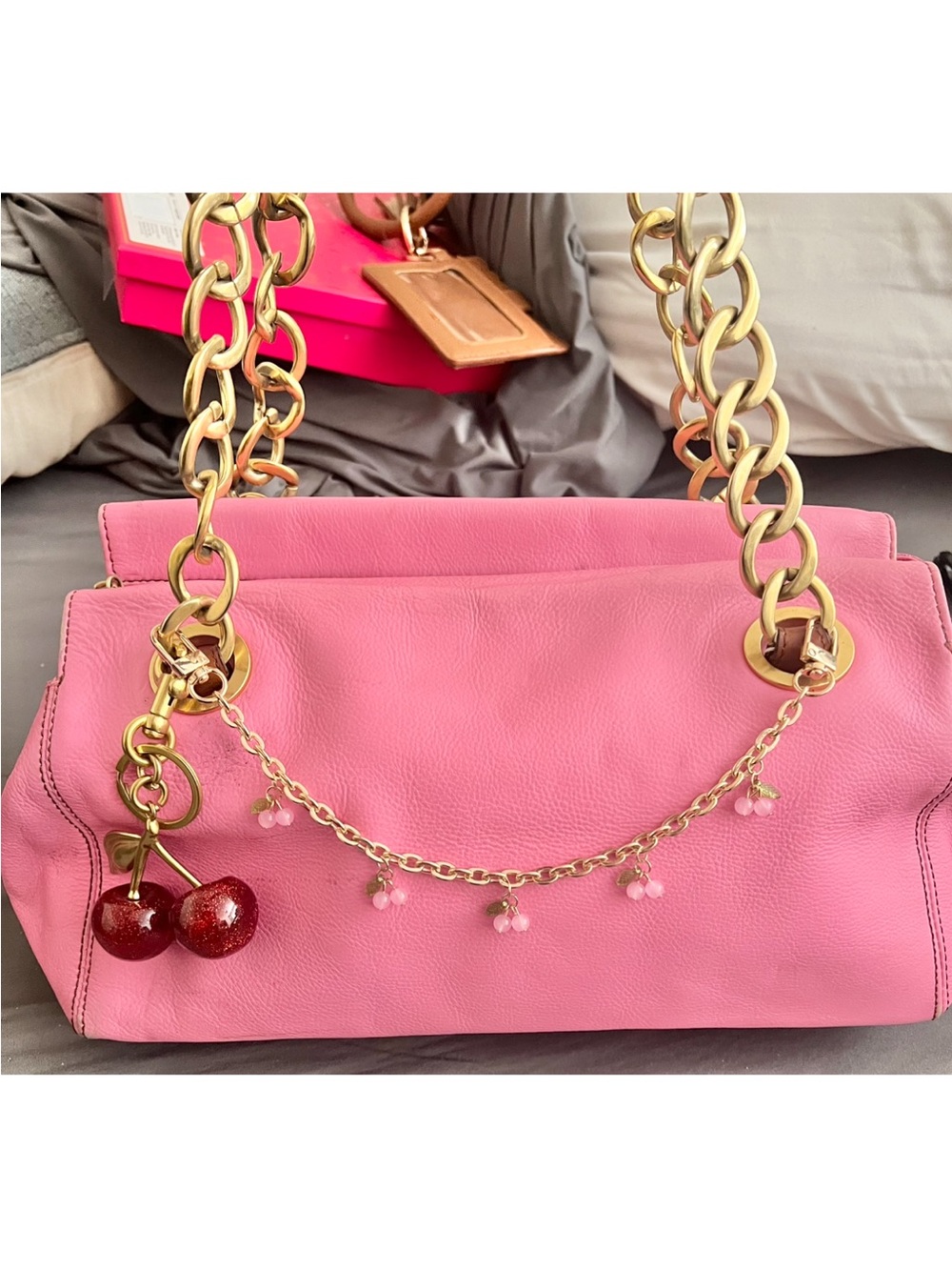 Vintage 2004-06 era Juicy Couture leather chain shoulder bag in bubblegum pink